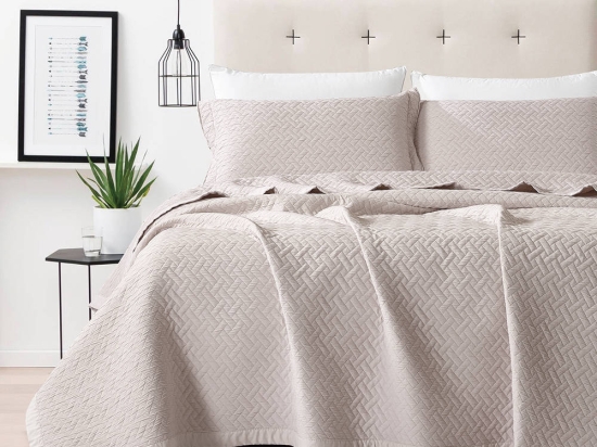 Borea Κουβέρτα Ζακάρ Σετ Cubic Μπεζ Υπέρδιπλη 230 x 245 cm + (2) 50 x 70 cm Μπεζ