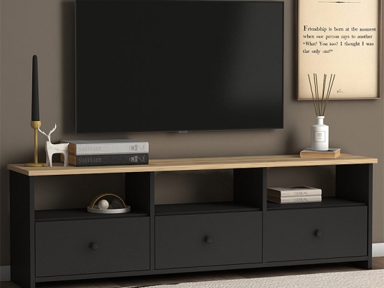 ΕΠΙΠΛΟ ΤΗΛΕΟΡΑΣΗΣ SOLE MEGAPAP ΑΠΟ ΜΕΛΑΜΙΝΗ ΧΡΩΜΑ INDUSTRIAL GREY - OAK 150X32X47ΕΚ.