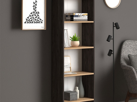 ΒΙΒΛΙΟΘΗΚΗ ΜΕΛΑΜΙΝΗΣ FLORA MEGAPAP ΧΡΩΜΑ INDUSTRIAL GREY - OAK 52X25X158ΕΚ.