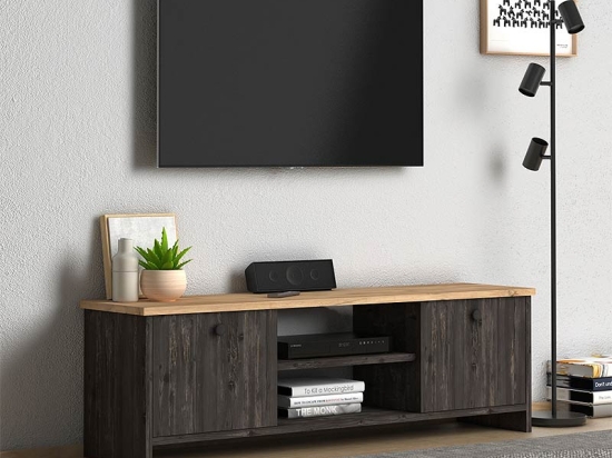ΕΠΙΠΛΟ ΤΗΛΕΟΡΑΣΗΣ CUBE MEGAPAP ΑΠΟ ΜΕΛΑΜΙΝΗ ΧΡΩΜΑ PINE - INDUSTRIAL GREY 120X30X40ΕΚ.