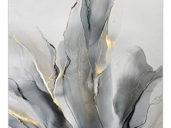 ΠΙΝΑΚΑΣ ΣΕ ΚΑΜΒΑ "ABSTRACT GREY LEAVES" MEGAPAP ΨΗΦΙΑΚΗΣ ΕΚΤΥΠΩΣΗΣ 100X100X3ΕΚ.
