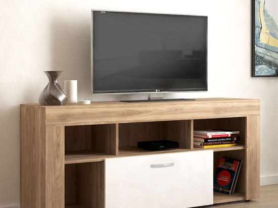 ΕΠΙΠΛΟ ΤΗΛΕΟΡΑΣΗΣ EDWINA MEGAPAP ΑΠΟ ΜΕΛΑΜΙΝΗ ΧΡΩΜΑ HONEY OAK - ΛΕΥΚΟ 135X42X60ΕΚ.
