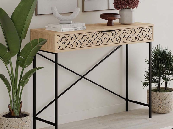 ΚΟΝΣΟΛΑ HEATON MEGAPAP ΜΕΤΑΛΛΙΚΗ - ΜΕΛΑΜΙΝΗΣ ΧΡΩΜΑ SAPPHIRE OAK 110X35,6X90ΕΚ.