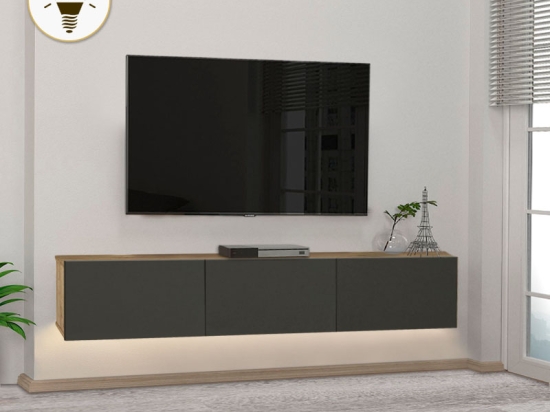 ΕΠΙΠΛΟ ΤΗΛΕΟΡΑΣΗΣ ΕΠΙΤΟΙΧΙΟ DAMLA MEGAPAP ΜΕ LED ΧΡΩΜΑ SAPPHIRE OAK - ΑΝΘΡΑΚΙ 180X29,5X29,5ΕΚ.