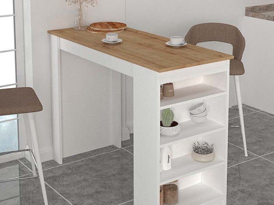 ΤΡΑΠΕΖΙ ΜΠΑΡ MONACO MEGAPAP ΧΡΩΜΑ ΛΕΥΚΟ - SAPPHIRE OAK 120X51,6X101,8ΕΚ.