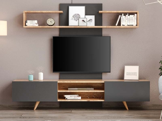 ΣΥΝΘΕΣΗ ΤΗΛΕΟΡΑΣΗΣ GIACOMO MEGAPAP ΧΡΩΜΑ SAPPHIRE OAK - ΑΝΘΡΑΚΙ 180X40X45ΕΚ.