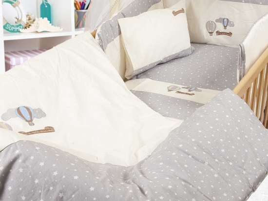 Βρεφικό Σετ Κούνιας 7τμχ Αερόστατο Grey DimCol 100x140cm 100% Βαμβάκι