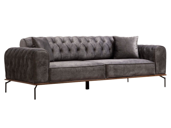 ΚΑΝΑΠΕΣ-ΚΡΕΒΑΤΙ PWF-0596 PAKOWORLD ΤΥΠΟΥ CHESTERFIELD 3ΘΕΣΙΟΣ ΥΦΑΣΜΑ ΑΝΘΡΑΚΙ 225X92X78ΕΚ