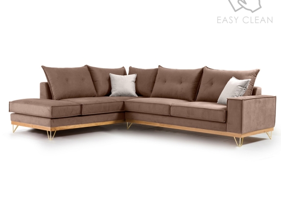 ΓΩΝΙΑΚΟΣ ΚΑΝΑΠΕΣ ΔΕΞΙΑ ΓΩΝΙΑ LUXURY II PAKOWORLD ΥΦΑΣΜΑ MOCHA-CREAM 290X235X95ΕΚ