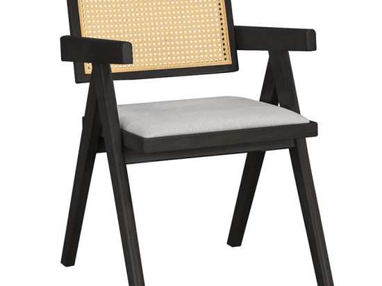 ΠΟΛΥΘΡΟΝΑ WINSLOW PAKOWORLD ΞΥΛΟ RUBBERWOOD ΜΑΥΡΟ-PVC RATTAN ΦΥΣΙΚΟ-ΥΦΑΣΜΑ ΓΚΡΙ