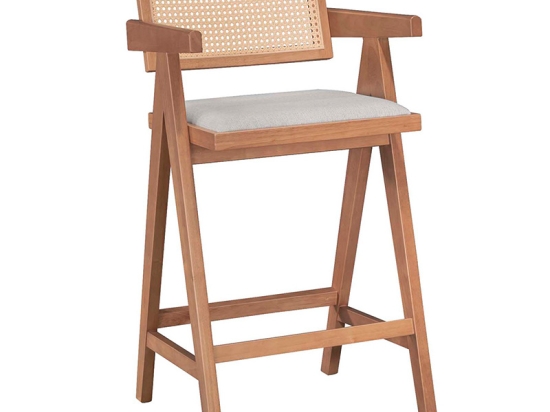 ΣΚΑΜΠΟ BAR WINSLOW PAKOWORLD ΞΥΛΟ RUBBERWOOD ΑΝΟΙΚΤΟ ΚΑΡΥΔΙ-PVC RATTAN ΦΥΣΙΚΟ-ΥΦΑΣΜΑ ΓΚΡΙ