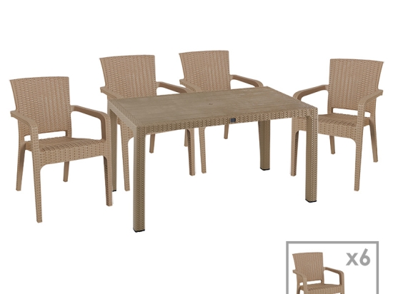 ΤΡΑΠΕΖΑΡΙΑ EXPLORE-HALCYON PAKOWORLD ΣΕΤ 7ΤΕΜ PP CAPPUCCINO 150X90X73,5ΕΚ
