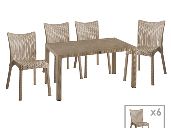ΤΡΑΠΕΖΑΡΙΑ EXPLORE-CONFIDENT PAKOWORLD ΣΕΤ 7ΤΕΜ PP CAPPUCCINO 150X90X73,5ΕΚ