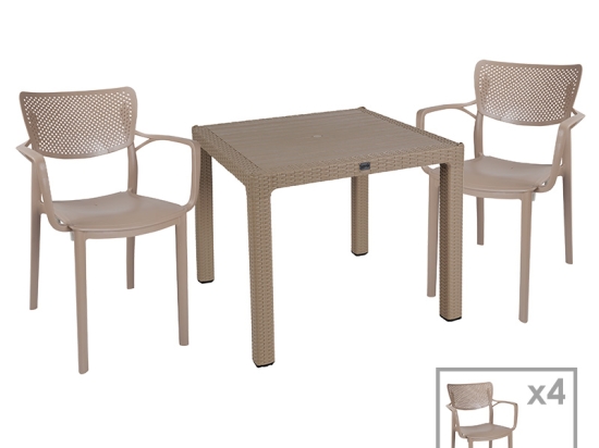 ΤΡΑΠΕΖΑΡΙΑ EXPLORE-FRONTLINE PAKOWORLD ΣΕΤ 5ΤΕΜ PP CAPPUCCINO 90X90X73,5ΕΚ
