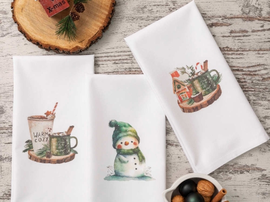 Borea Ποτηρόπανα Κουζίνας Χριστουγεννιάτικα Snowman Σετ 3ΤΜΧ (3) 50 x 70 cm Λευκό