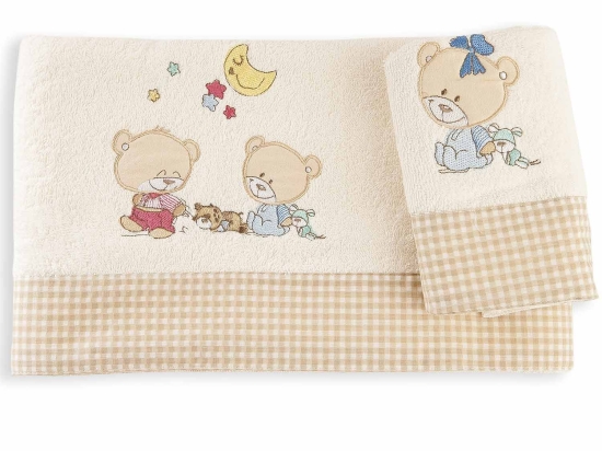 Βρεφικές Πετσέτες Σετ 2τμχ Happy Bears Ecru DimCol Σετ Πετσέτες 30x50cm 100% Βαμβάκι