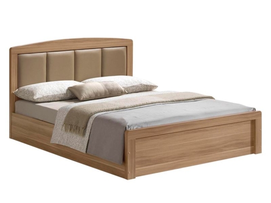 CALIBER ΚΡΕΒΑΤΙ ΔΙΠΛΟ ΓΙΑ ΣΤΡΩΜΑ 160X200CM, ΑΠΟΧΡΩΣΗ SONOMA OAK, ΚΕΦΑΛΑΡΙ PU ΜΠΕΖ