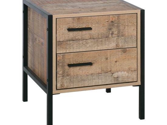 PALLET-W ΚΟΜΟΔΙΝΟ ΜΕ 2 ΣΥΡΤΑΡΙΑ ΜΕΤΑΛΛΟ ΒΑΦΗ ΜΑΥΡΟ - ANTIQUE OAK