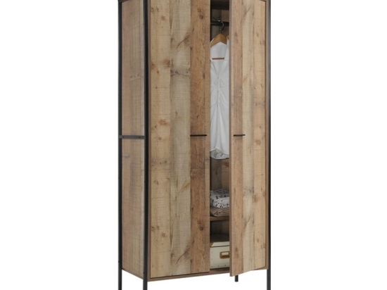 PALLET-W ΝΤΟΥΛΑΠΑ ΔΙΦΥΛΛΗ, 2 ΡΑΦΙΑ, ΚΡΕΜΑΣΤΡΑ, ΜΕΤΑΛΛΟ ΒΑΦΗ ΜΑΥΡΟ, ΑΠΟΧΡΩΣΗ ANTIQUE OAK