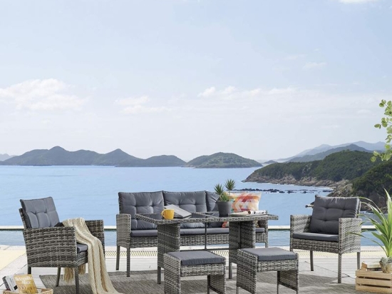 JOCKEY SET DINING ΚΑΘΙΣΤΙΚΟ: ΤΡΑΠΕΖΙ+3ΘΕΣΙΟΣ+2 ΠΟΛΥΘΡΟΝΕΣ+ 2 ΣΚΑΜΠΟ, ΜΕΤΑΛΛΟ, WICKER ΓΚΡΙ