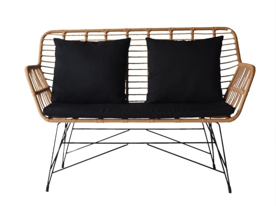 SALSA MAX LIVING ΚΑΝΑΠΕΣ ΚΗΠΟΥ 2ΘΕΣΙΟΣ, ΜΕΤΑΛΛΟ ΒΑΦΗ ΜΑΥΡΟ, WICKER ΦΥΣΙΚΟ, ΜΑΞΙΛΑΡΙΑ ΜΑΥΡΟ