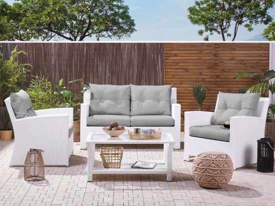 SUNNY SET ΣΑΛΟΝΙ ΚΑΘΙΣΤΙΚΟ ΚΗΠΟΥ ALU, WICKER ΑΣΠΡΟ, ΜΑΞΙΛΑΡΙΑ ΓΚΡΙ