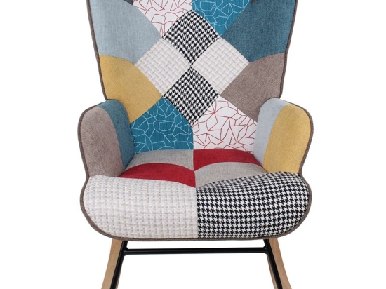 ALMA ROCKING ΠΟΛΥΘΡΟΝΑ ΜΠΕΡΖΕΡΑ ΚΑΘΙΣΤΙΚΟΥ, ΥΦΑΣΜΑ PATCHWORK, ΒΑΣΗ ΜΑΥΡΟ-ΦΥΣΙΚΟ
