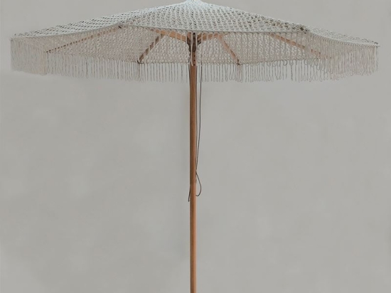 ΟΜΠΡΕΛΑ ΞΥΛΙΝΗ - ΟΞΙΑ 300X300CM, ΠΛΕΚΤΟ ΜΑΚΡΑΜΕ ΜΠΕΖ