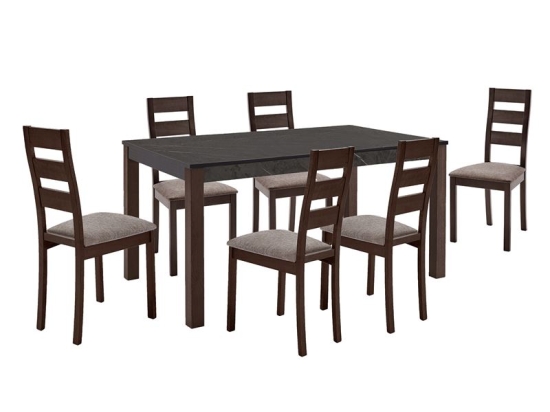 SIENNA SET (1+6) ΤΡΑΠΕΖΑΡΙΑΣ - ΚΟΥΖΙΝΑΣ, ΣΚΟΥΡΟ ΚΑΡΥΔΙ, MELAMINE GREYSTONE,ΥΦΑΣΜΑ ΜΠΕΖ