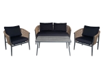 GASBA SET ΣΑΛΟΝΙ ΚΗΠΟΥ 4ΤΕΜ, ALU ΑΝΘΡΑΚΙ, ROPE WICKER ΦΥΣΙΚΟ, ΜΑΞΙΛΑΡΙΑ ΣΚΟΥΡΟ ΓΚΡΙ