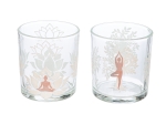 ΦΑΝΑΡΙ ΚΑΤΑΙΓΙΔΑΣ CYLINDRICAL "NAMASTE" ΔΕΝΤΡΟ MOTIF LOTUS MOTIF YOGA MOTIF ΓΥΑΛΙΝΟ BROWN CLEAR PU 18 PCS. ASSORTED H. C