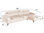 ΚΑΝΑΠΕΣ ΓΩΝΙΑ (ΔΕΞΙΑ) NOA HM3278.01R ΕΚΡΟΥ ΥΦΑΣΜΑ 288x90-157x67-80Υεκ.