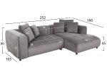 ΚΑΝΑΠΕΣ ΓΩΝΙΑ 3-ΘΕΣΙΟΣ GRACE HM3280.03R ΓΚΡΙ ΥΦΑΣΜΑ 252x105-160x70-90Υεκ.