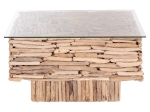 ΤΡΑΠΕΖΙ ΣΑΛΟΝΙΟΥ ΤΕΤΡΑΓΩΝΟ SPARROW HM9960 DRIFTWOOD--ΓΥΑΛΙ 95x95x51,5Υεκ.