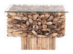 ΤΡΑΠΕΖΙ ΣΑΛΟΝΙΟΥ ΤΕΤΡΑΓΩΝΟ SPARROW HM9961 DRIFTWOOD--ΓΥΑΛΙ 75x75x51Υεκ.