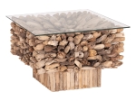 ΤΡΑΠΕΖΙ ΣΑΛΟΝΙΟΥ ΤΕΤΡΑΓΩΝΟ SPARROW HM9961 DRIFTWOOD--ΓΥΑΛΙ 75x75x51Υεκ.