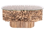 ΤΡΑΠΕΖΙ ΣΑΛΟΝΙΟΥ ΟΒΑΛ SPARROW HM9962 DRIFTWOOD--ΓΥΑΛΙ 106x55,5x50,5Υεκ.