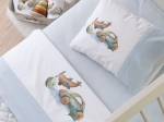 Borea Σεντόνια Κούνιας Σετ Toys 120 x 170 cm + 120 x 160 cm+ 30 x 40 cm Λευκό-Σιέλ