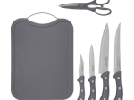 Inart S/6 Σετ 4 Μαχαιρια/Ψαλιδι/Βαση Κοπησ Γκρι (INOX)