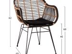 ΠΟΛΥΘΡΟΝΑ ΜΕ ΜΑΞΙΛΑΡΙ ΜΕΤΑΛΛΙΚΗ ALLEGRA HM5663 ΜΕ WICKER ΜΠΕΖ & ΜΑΥΡΟ ΧΡΩΜΑ  58x60x82Υ εκ.