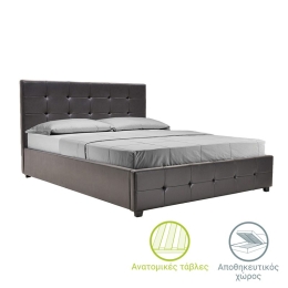 Κρεβάτι Roi pakoworld διπλό 160x200 PU σκούρο καφέ ματ+αποθηκευτικό χώρο