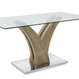 Τραπέζι Gull pakoworld γυαλί 10mm tempered-πόδι χρώμα sonoma 150x90x76εκ