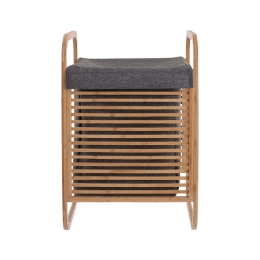 Καλάθι Απλύτων Με Θήκη 02-13042 40x35x60,5cm Natural-Anthracite Estia Bamboo-Πολυέστερ