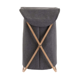Καλάθι Απλύτων Με Θήκη Πτυσσόμενο Essentials 02-13158 40x40x70cm Natural-Anthracite Estia Bamboo-Πολυέστερ
