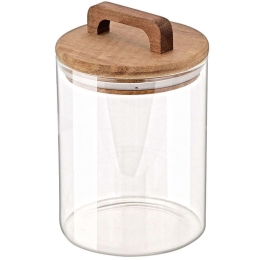 Δοχείο Αποθήκευσης Acacia 01-17477 10x10x14,8cm 650ml Natural-Clear Estia Ξύλο,Γυαλί