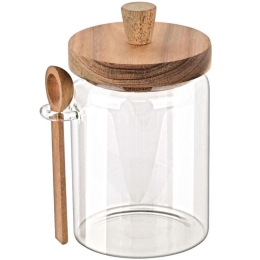 Δοχείο Αποθήκευσης Με Κουτάλι Acacia  01-17460 9,7x12x17cm 850ml Natural-Clear Estia Ξύλο,Γυαλί