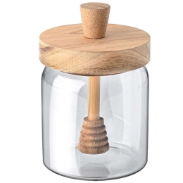 Δοχείο Μελιού Με Κουτάλι Acacia 01-17453 9x9x13,5cm 450ml Natural-Clear Estia Ξύλο,Γυαλί