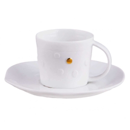 Φλυτζάνι Καφέ Με Πιατάκι Mix & Match LBTRD0014252 6x5,5cm White-Gold Raeder Πορσελάνη