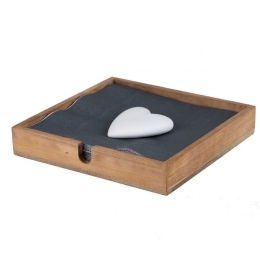 Χαρτοπετσετοθήκη Heart LBTRD0015538 18x18x3cm Natural-White Raeder Ξύλο,Πορσελάνη