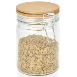 Βάζο Αποθήκευσης Small LBTAH-CC69340 Φ10x15cm 700ml Clear-Natural Andrea House Ξύλο,Γυαλί